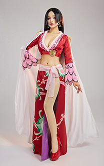 One Piece Boa Hancock Cosplay Costume Red Top Skirt With Cloak Set with Earrings