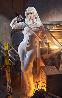 Miccostumes x Mobbunny x Chowbie Sisters Sexy Lingerie Set Halloween White Nun Costume Bodysuit Jumpsuit with Collar Headband Necklace